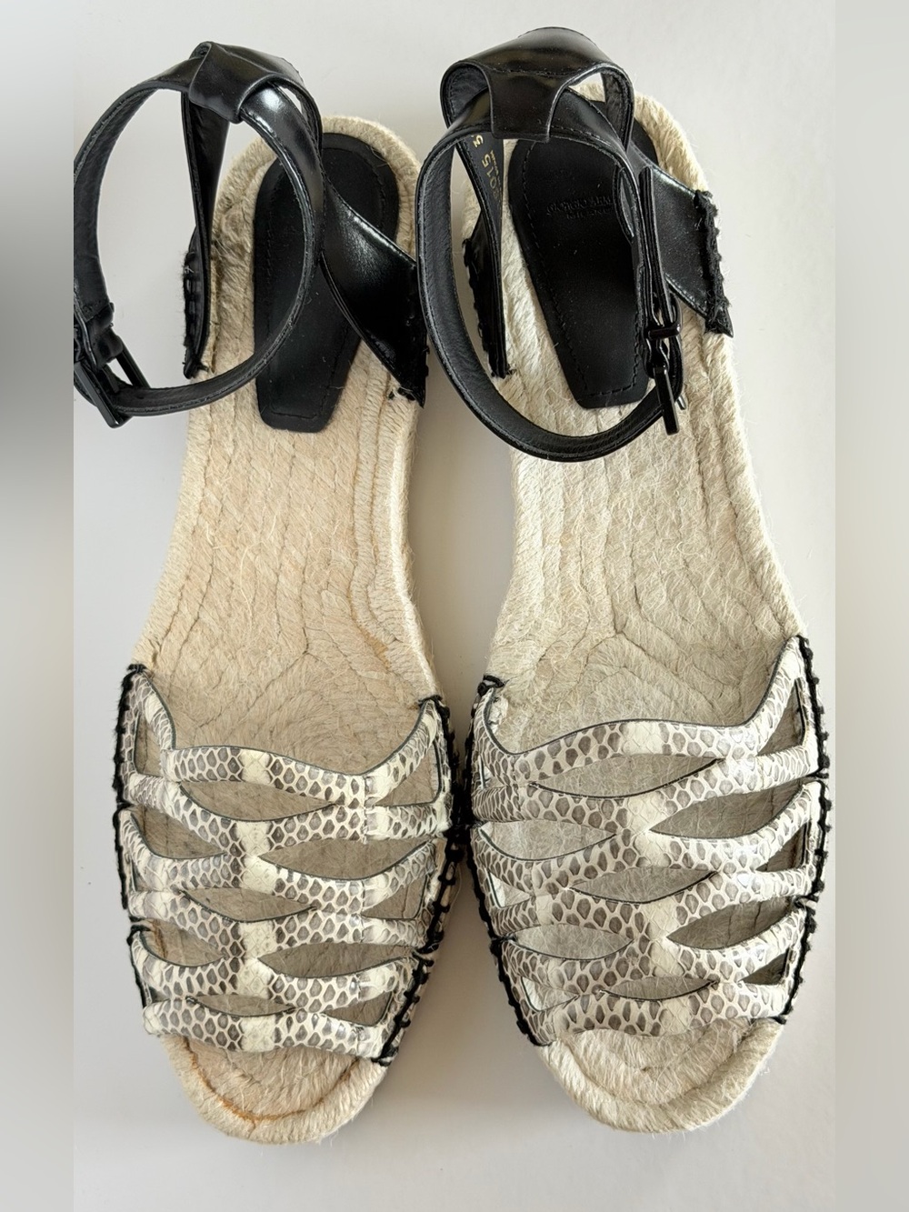 Giorgio Armani X1S015 Snakeskin Leather Espadrille Sandals 38.5 NIB